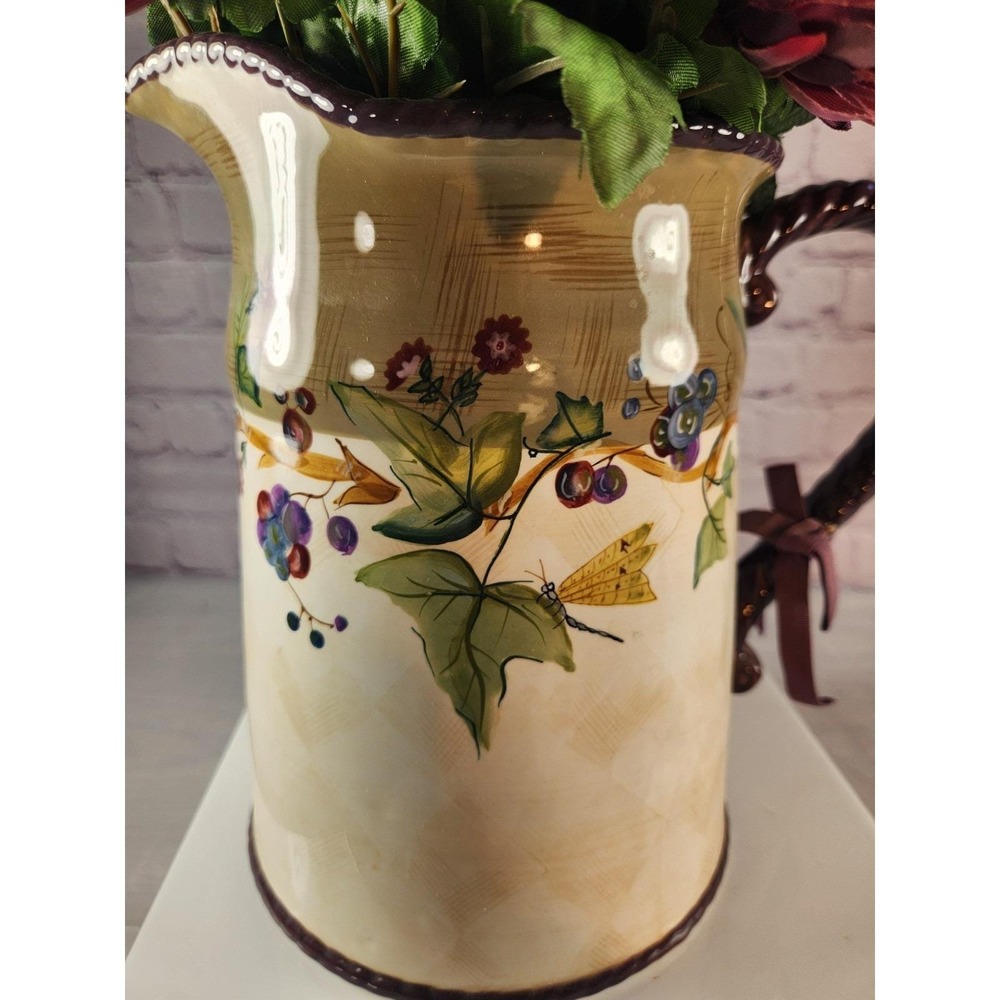 VTG Tracy Porter Pitcher Claret Collection Grape &Vine Hand Painted 9.5" Tall - Picture 2 of 8